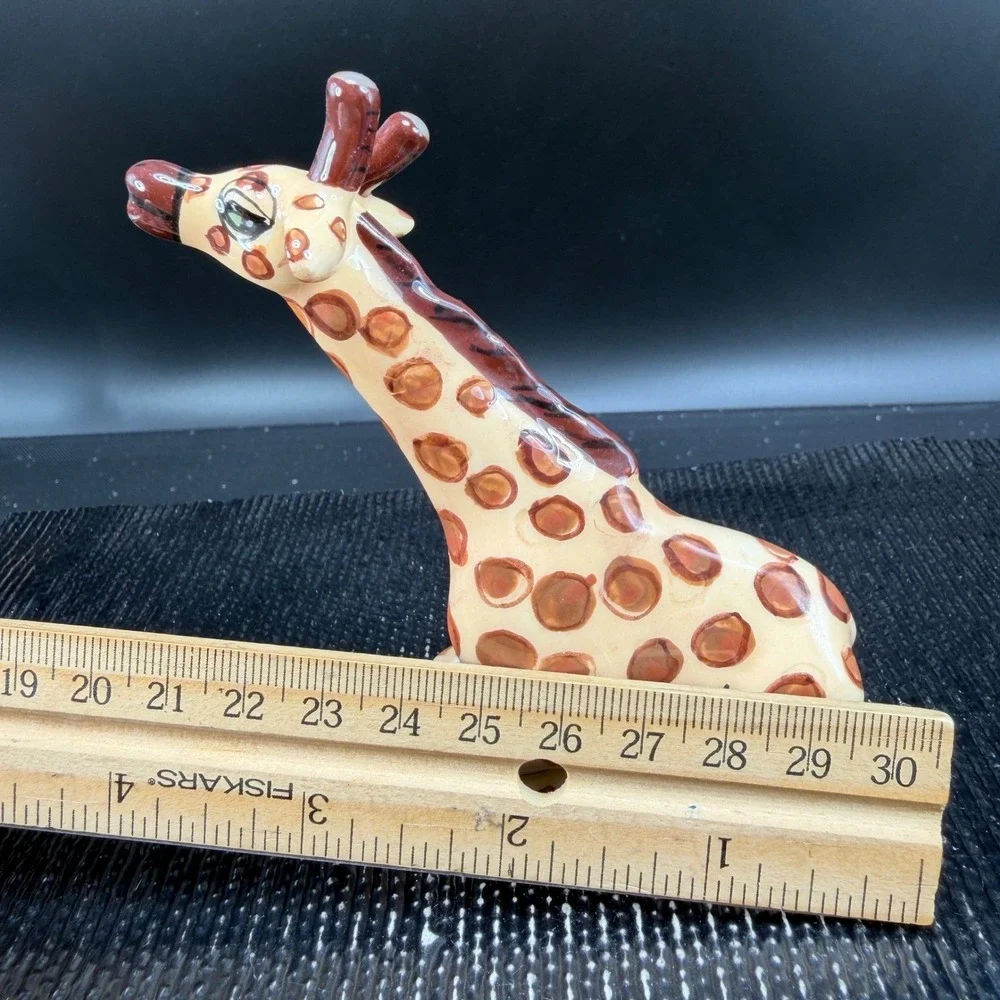 Blue Sky Ceramic Giraffe Salt and Pepper‎ Shaker Set Brown Tan Hand Painted 4in